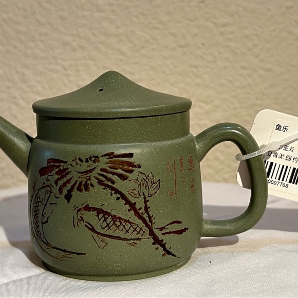 Olive Green Happy Fish Teapot Authentic Yixing Zisha clay